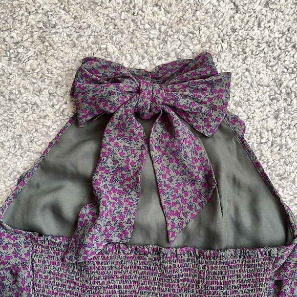 Women's Ruffled Floral Halter Top, Purple/Green, S - Picture 8 of 9